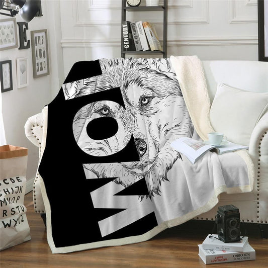 Black White Wolf CLA07110051F Sherpa Fleece Blanket