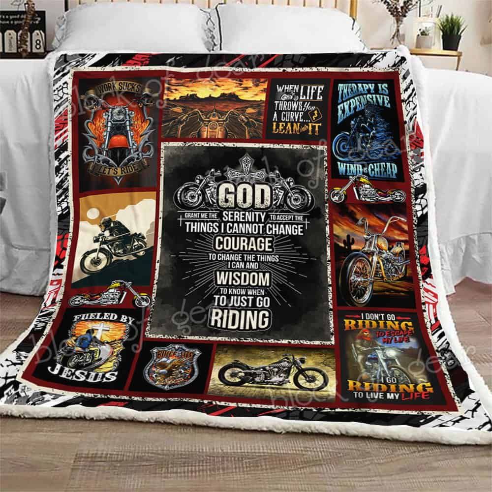 God Grant Me The Serenity Motorcycle CLA07110689F Sherpa Fleece Blanket