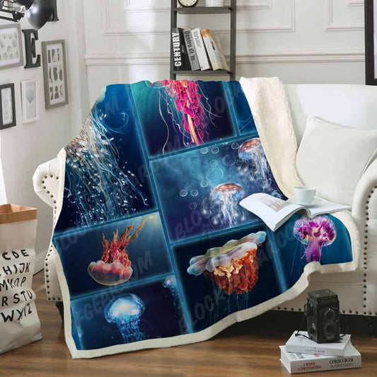 Jellyfish Blue Ocean CLA07110729F Sherpa Fleece Blanket