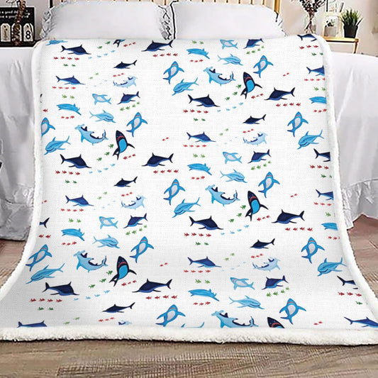 Cobalt Blue And White Shark Fish Ocean Wonders Marine Life VD0711174F Sherpa Fleece Blanket