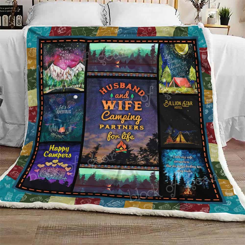 Husband and Wife Camping Partners For Life CLA08110182F Sherpa Fleece Blanket