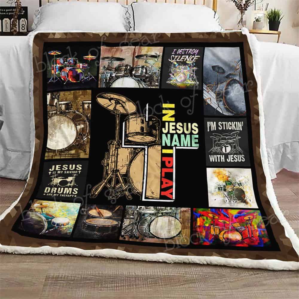 In Jesus Name I Play Drum CLA08110743F Sherpa Fleece Blanket