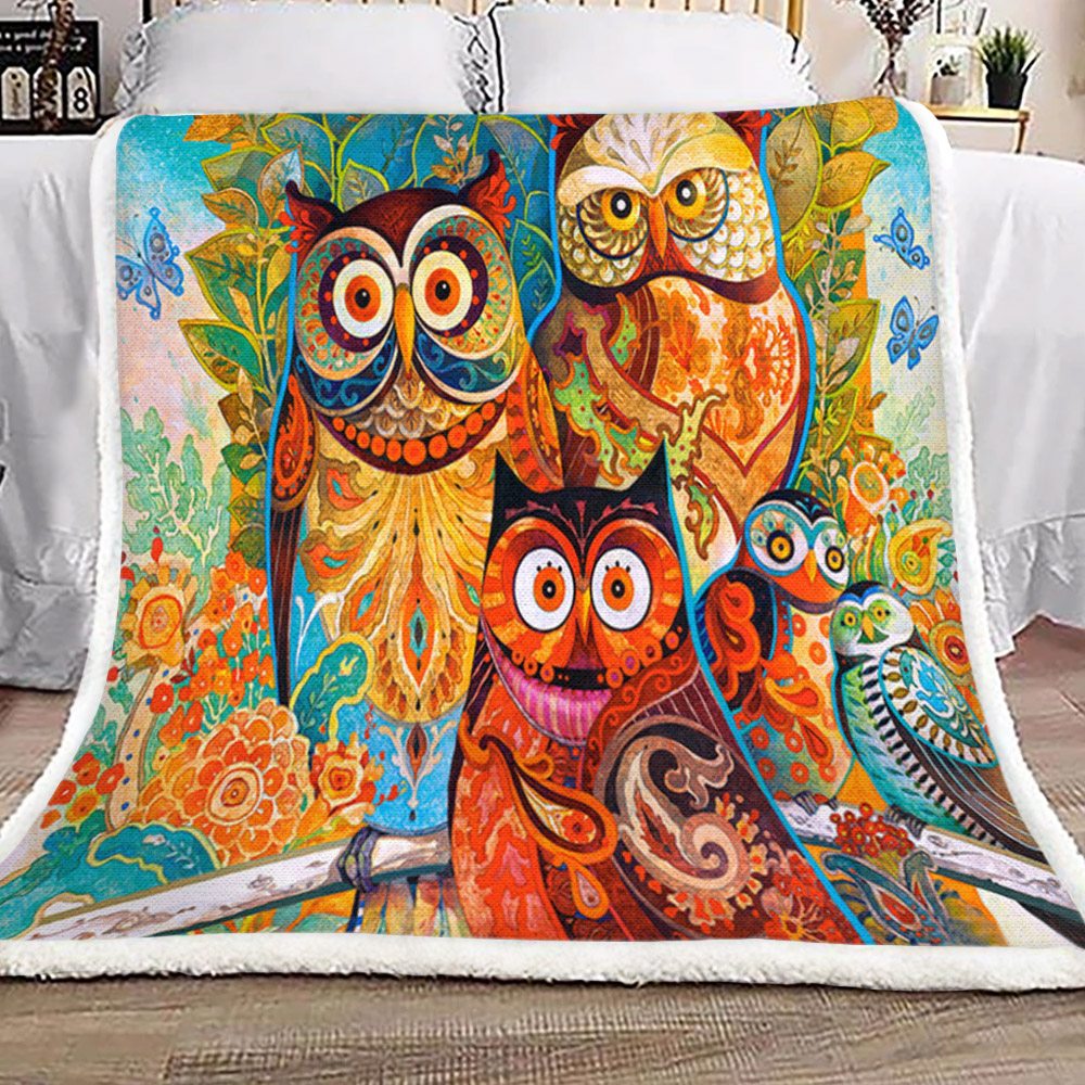 Abstract Owls HN0811298F Sherpa Fleece Blanket