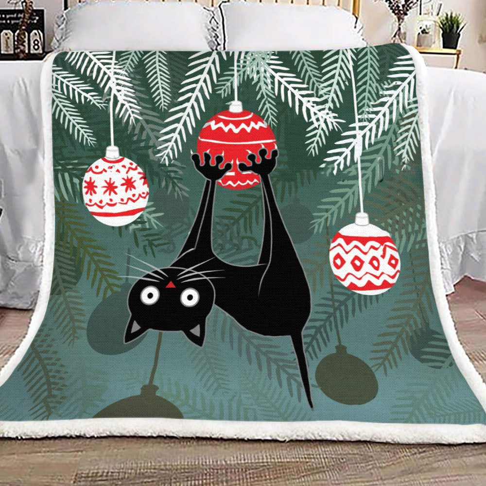 Cat With Christmas Ball NP0811223F Sherpa Fleece Blanket