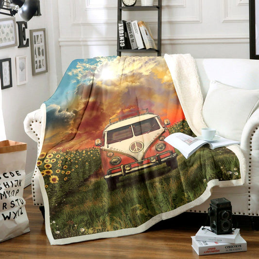 Sunflower Hippie Van HM0811128TT Sherpa Fleece Blanket