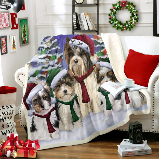 Biewer Terriers Dog Christmas Family Holiday CG0811145TT Sherpa Fleece Blanket