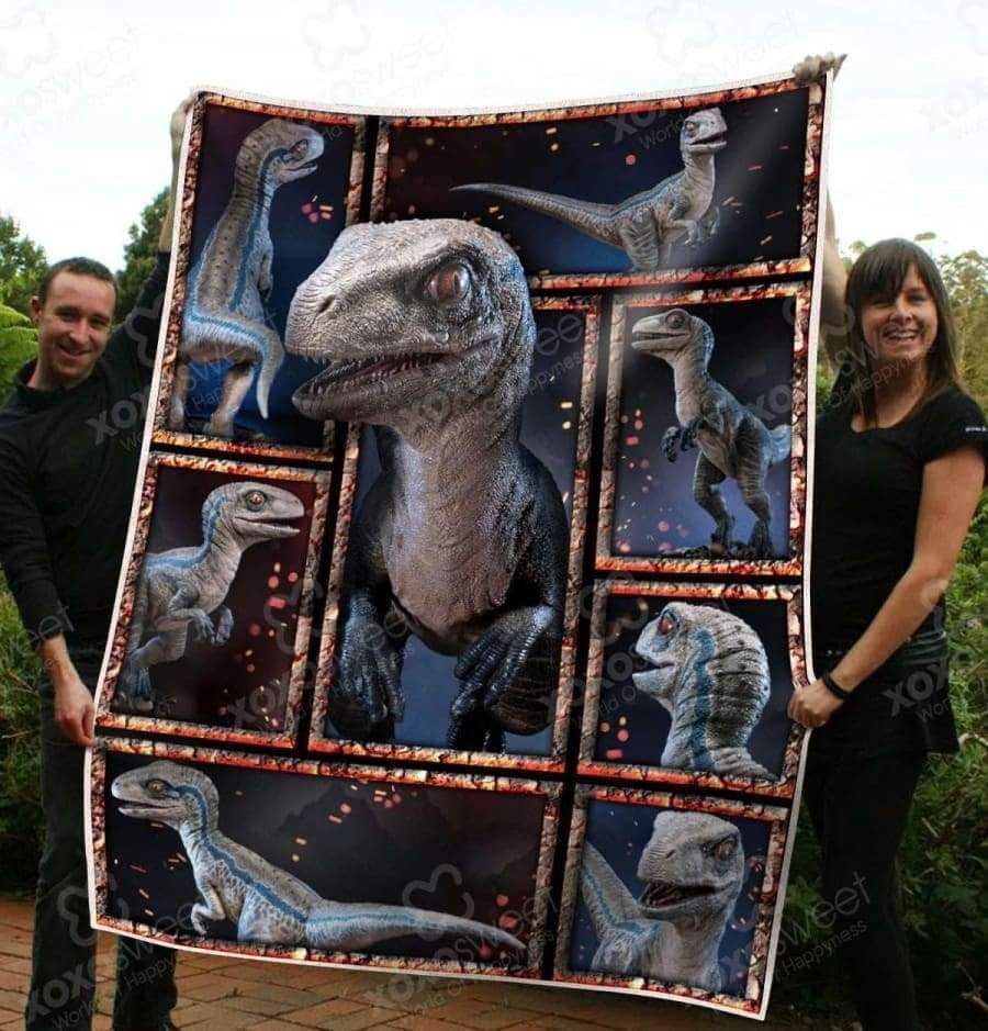 Blue Velociraptor Dinosaur CL08110043MDF Sherpa Fleece Blanket