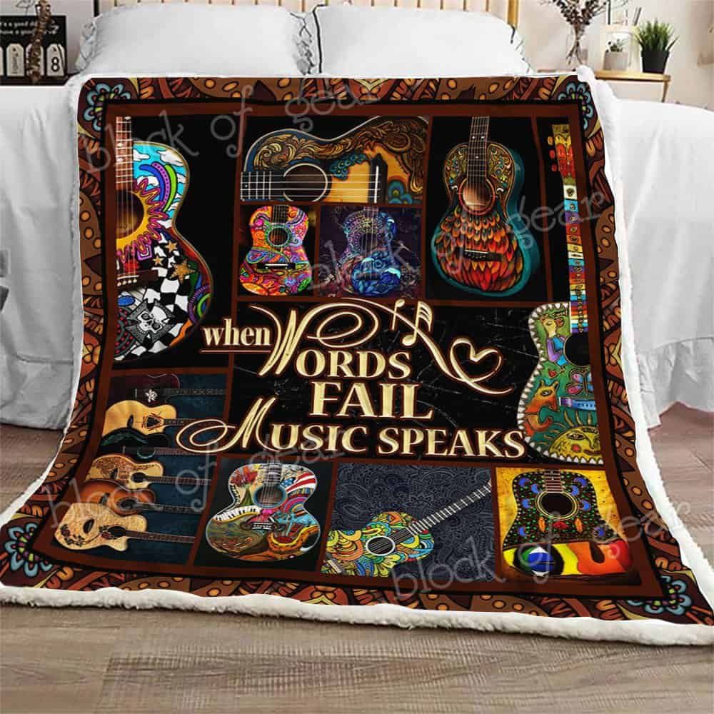 When Words Fail Music Speaks Guitar CLA1111131F Sherpa Fleece Blanket