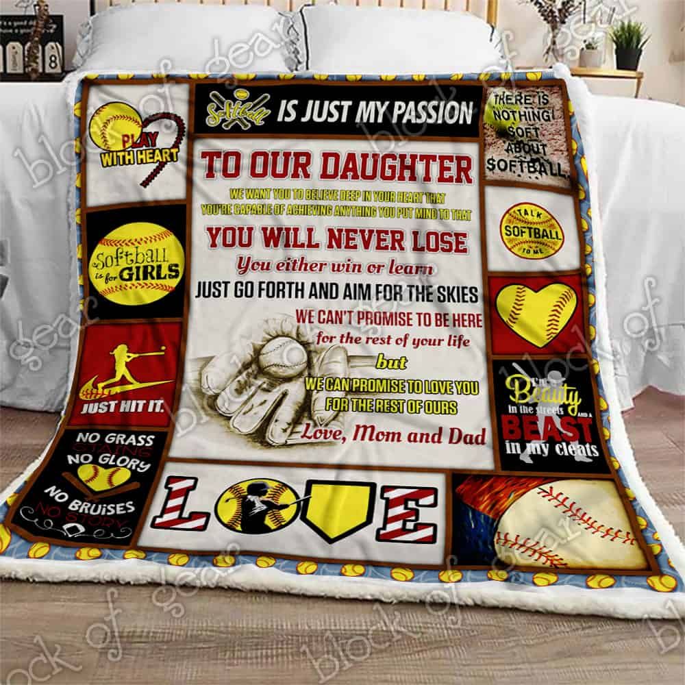 Softball Daughter Love Mom And Dad CLA1111545F Sherpa Fleece Blanket