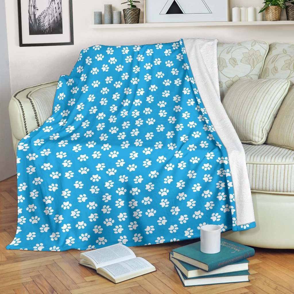 Paw Print Sky Blue CLA16110196F Sherpa Fleece Blanket