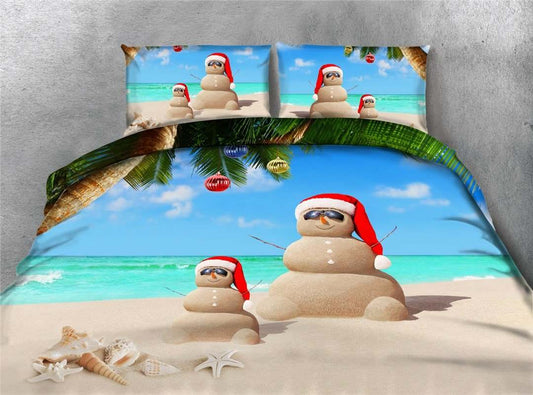 3D Christmas Snowman And Beach CLA05120266B Duvet Cover Bedding Sets