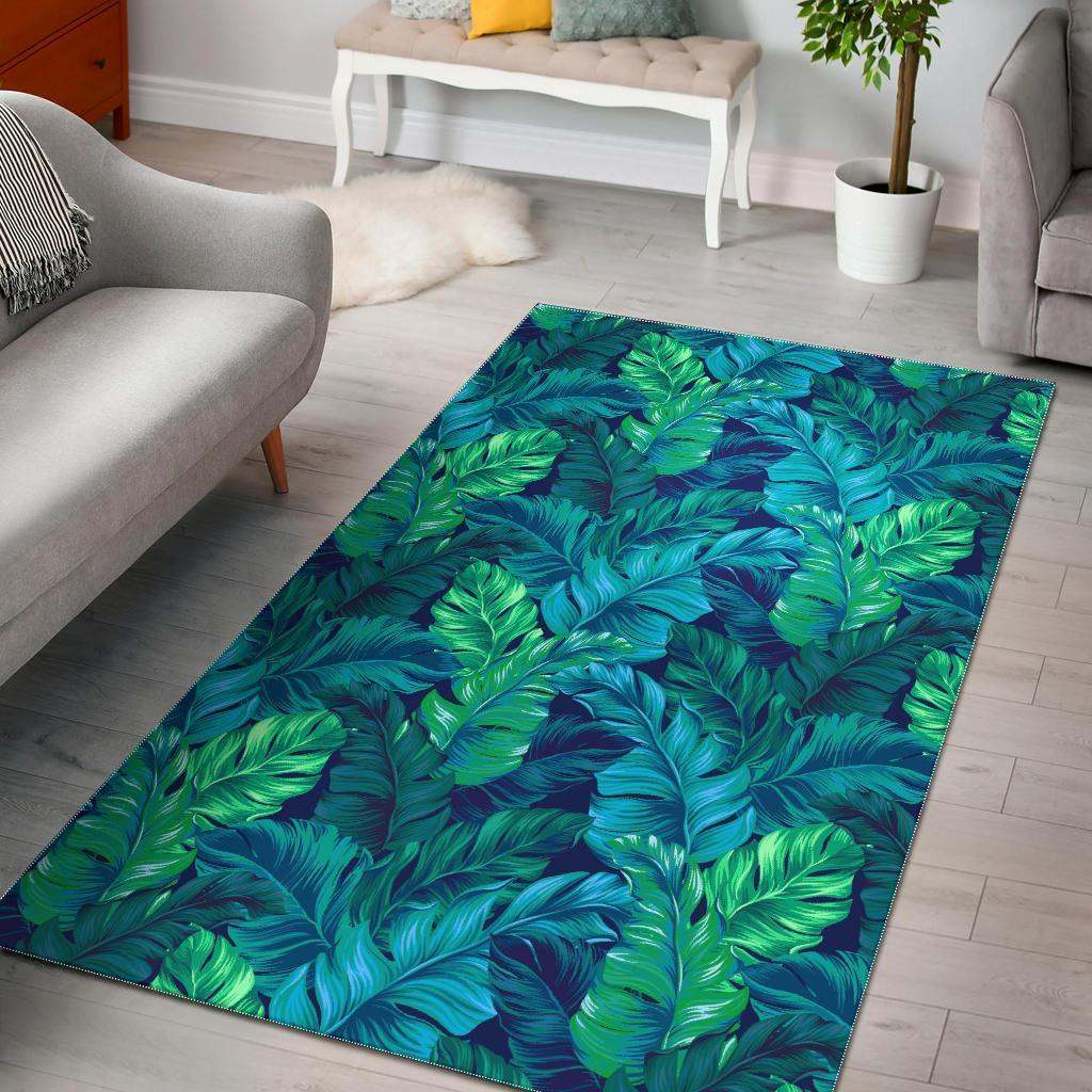 Turquoise Tropical Leaf Pattern Print CLA10120721R Rug