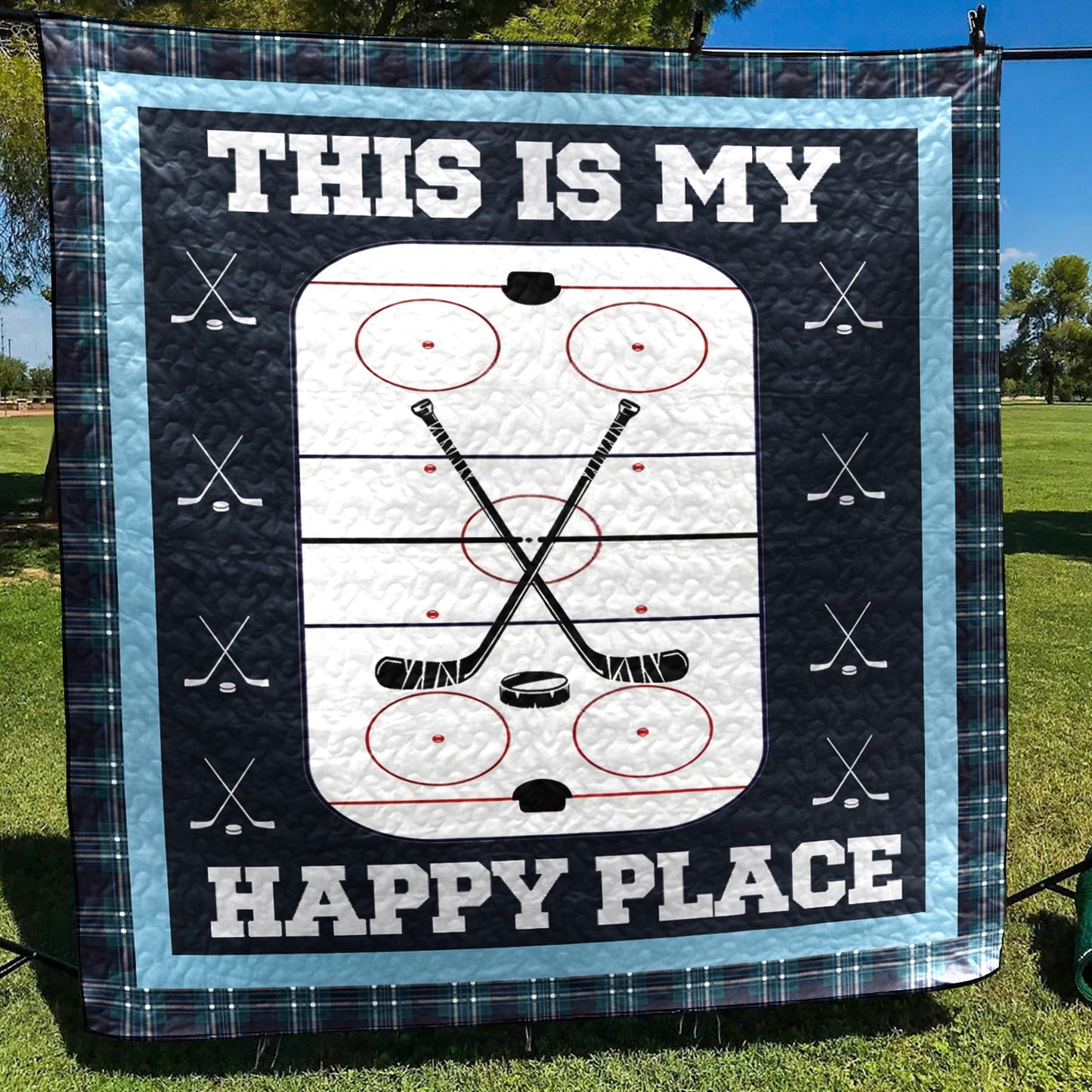 Hockey Happy Place CLA3010097Q Quilt Blanket