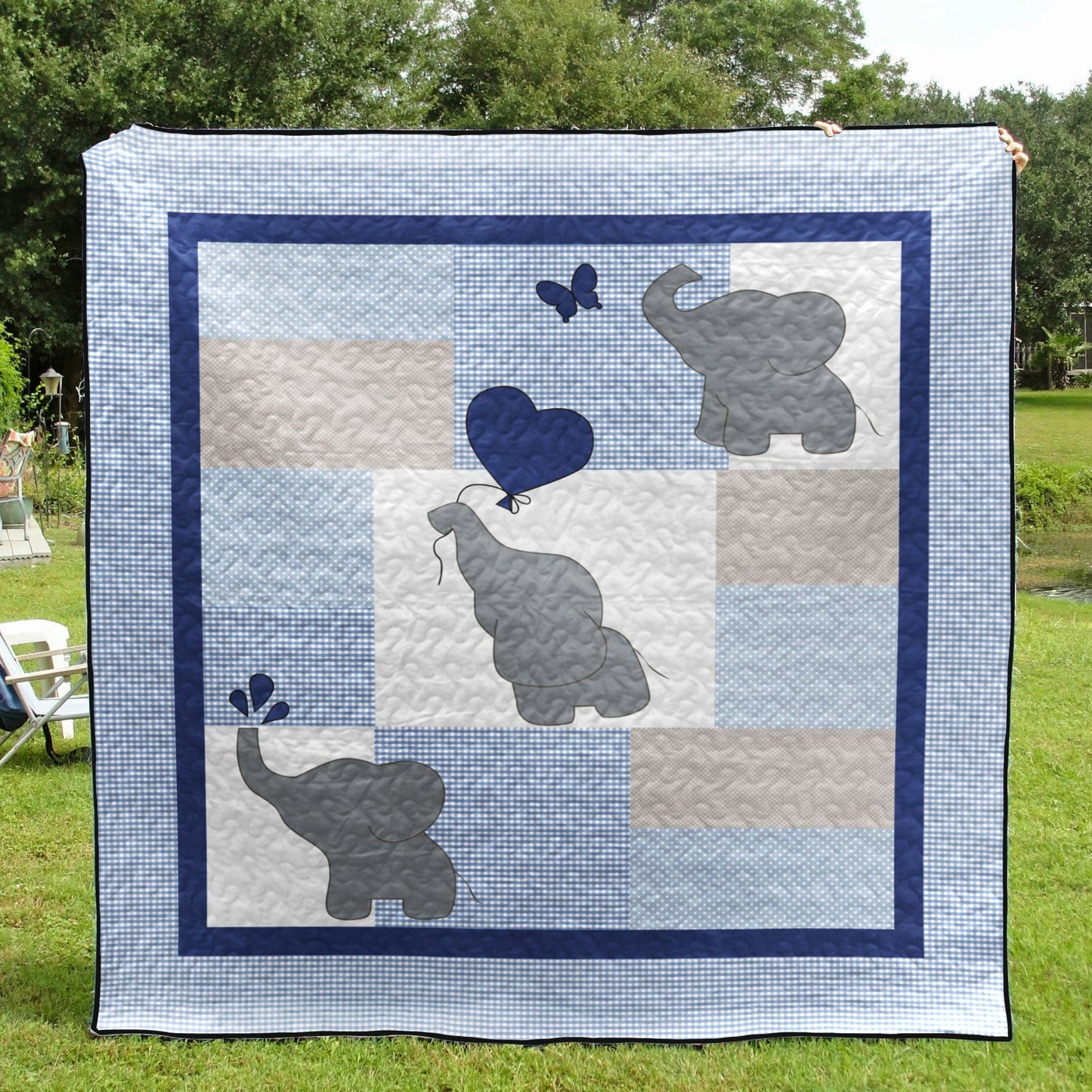 Blue Gray Elephant CLT280606 Quilt Blanket