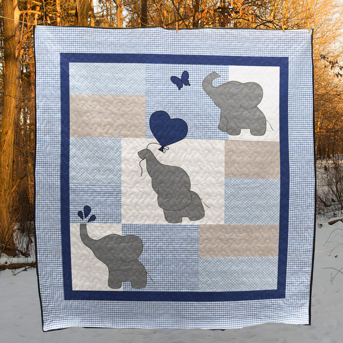 Blue Gray Elephant CLT280606 Quilt Blanket