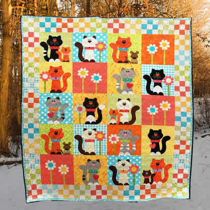 Cat Lovely Flower Cat CLA28120433Q Quilt Blanket
