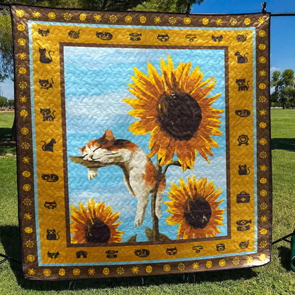 Cat And Sunflower CLP290661 Quilt Blanket