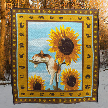 Cat And Sunflower CLP290661 Quilt Blanket