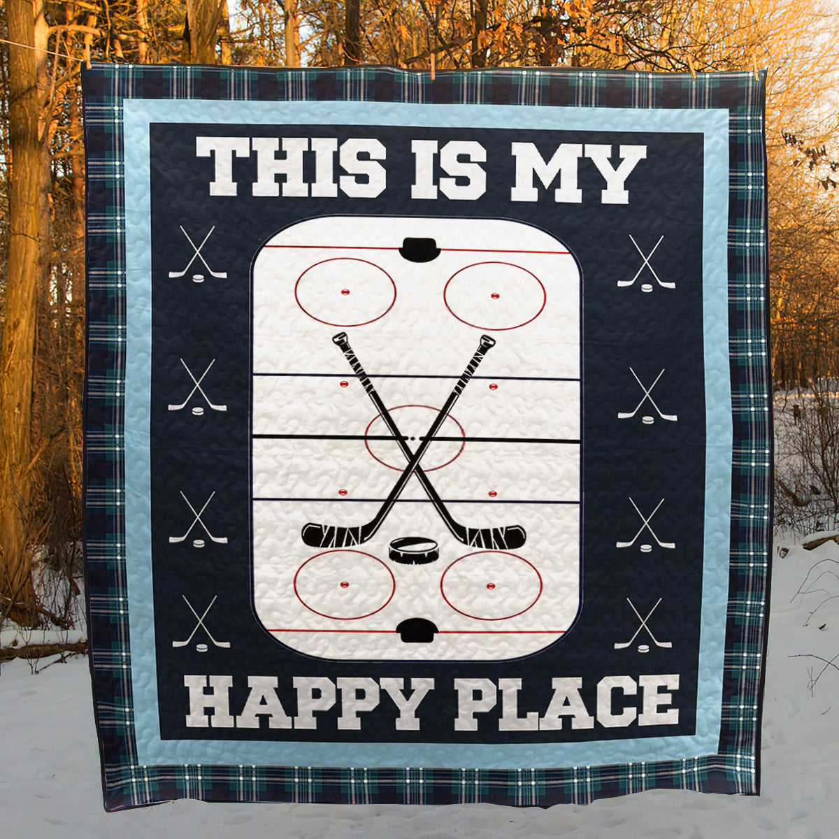 Hockey Happy Place CLA3010097Q Quilt Blanket