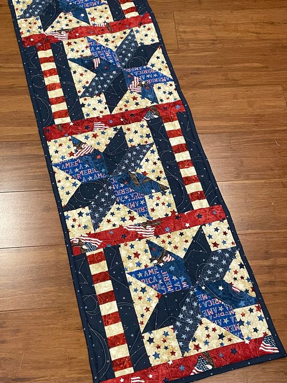 Patriotic Star CLA130324185 Quilted Table Runner