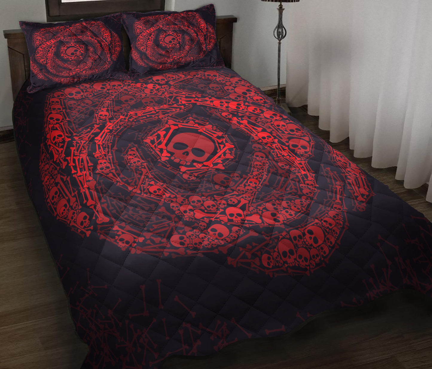 3D Skull Rose Quilt Bedding Set HM100901M