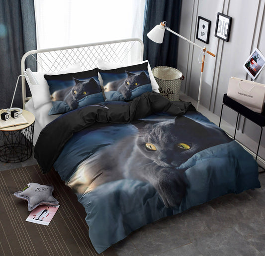 3D Black Cat Printing Polyester CLA22100625B Duvet Cover Bedding Sets