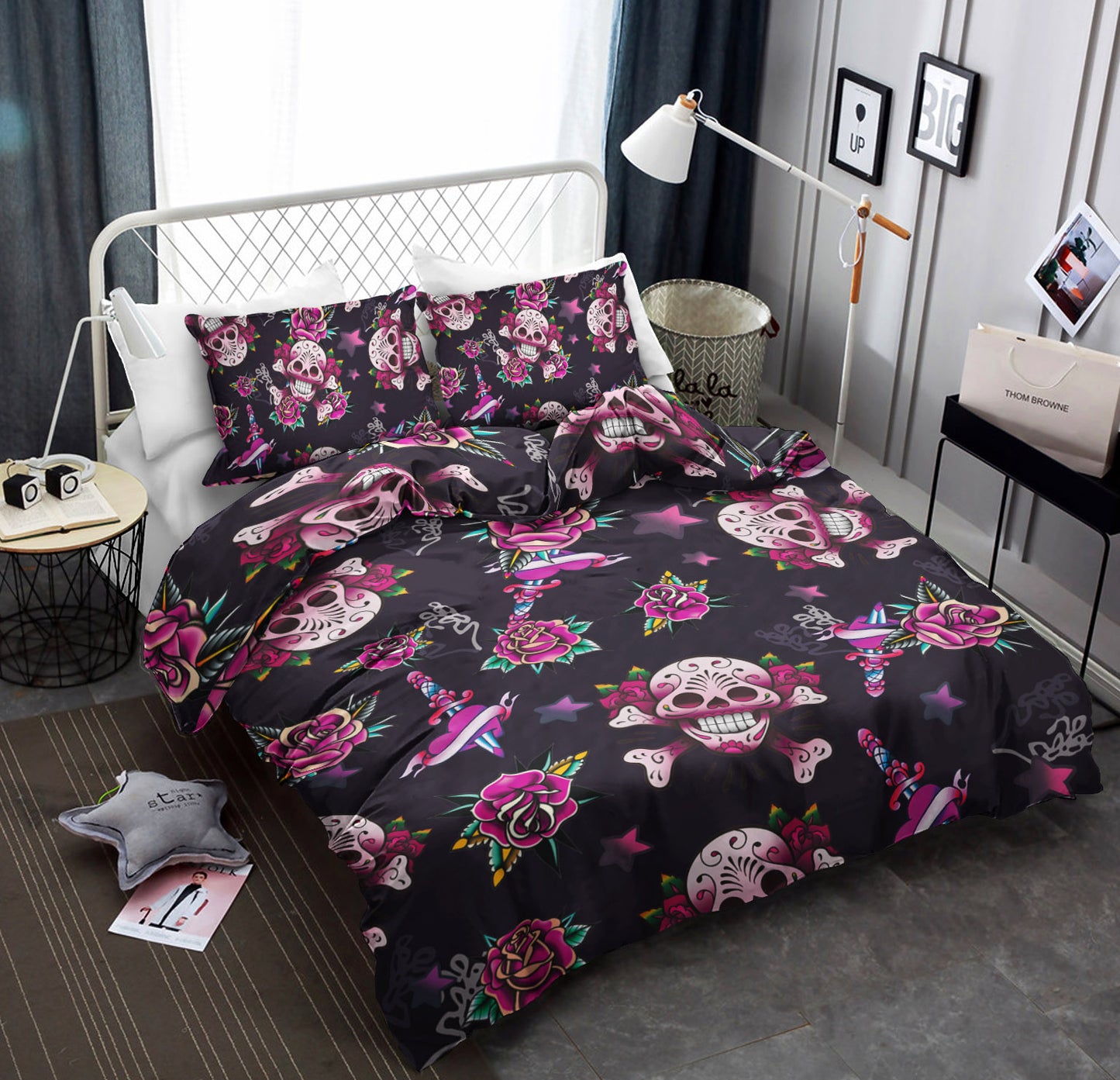 3D Pink Rose Skull CLM0110006B Bedding Sets