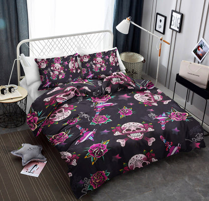 3D Pink Rose Skull CLM0110006B Bedding Sets