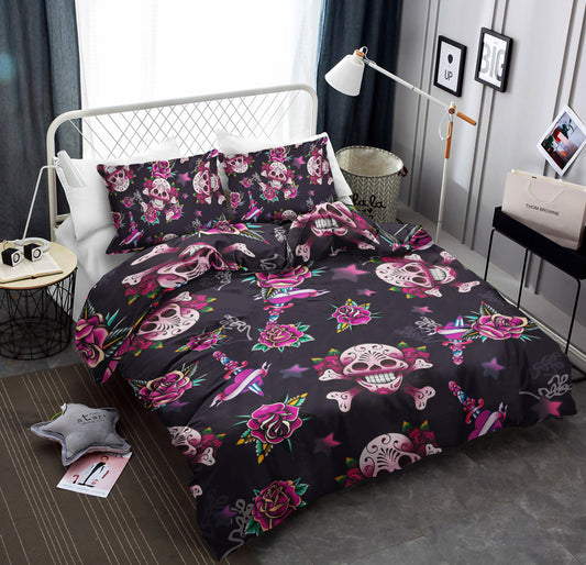 3D Pink Rose Skull CLM0110006B Bedding Sets