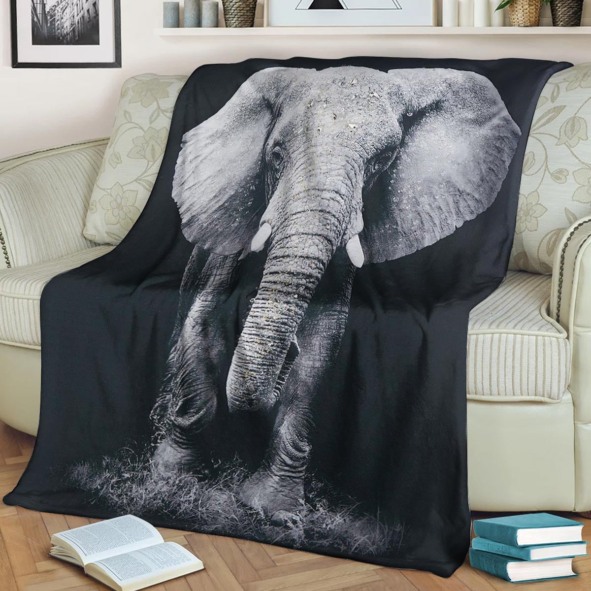 3D Printed Black and White Elephant CLA1910064F Sherpa Fleece Blanket
