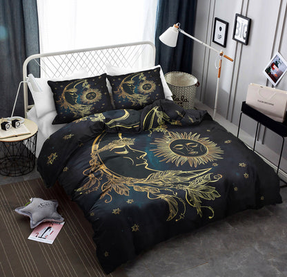 3 Pieces Dark Blue Gold Moon Sun Sheet CLA22100540B Bedding Sets
