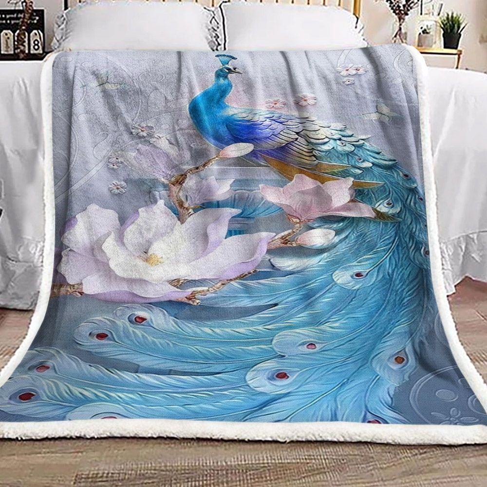 3d Blue Peacock HN1111004F Sherpa Fleece Blanket