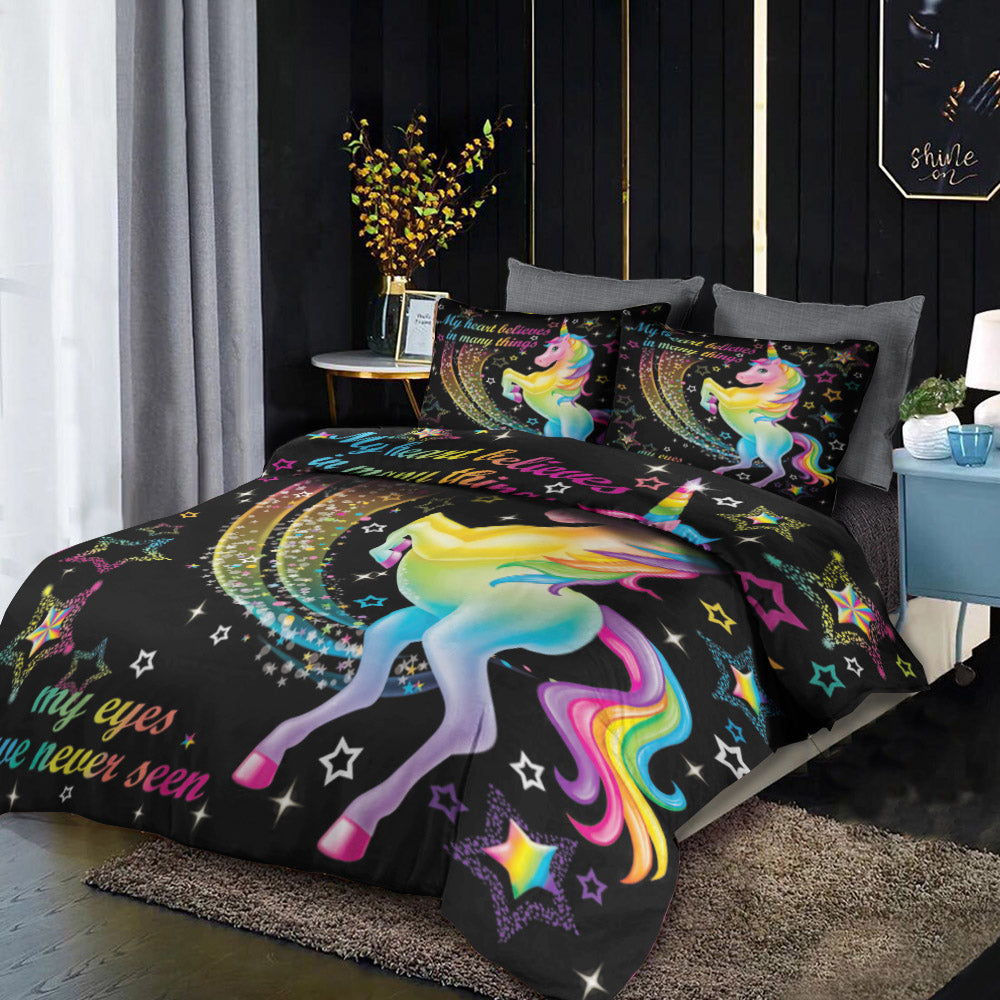 3d Rainbow Unicorn Fairytale With Stars CLH101002BB Duvet Cover Bedding Sets
