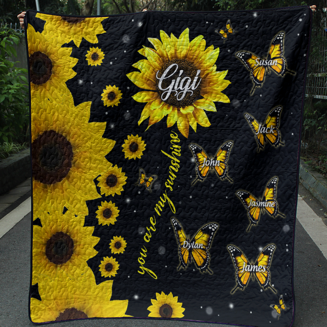 Personalized Name And Nickname Butterfly Sunflower Quilt Blanket Mother's Day Gift MT040401M