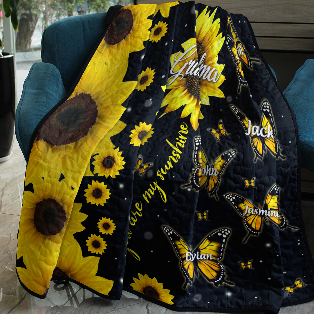 Personalized Name And Nickname Butterfly Sunflower Quilt Blanket Mother's Day Gift MT040401M