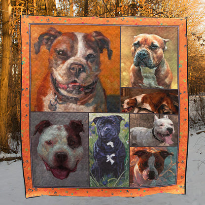 American Staffordshire Terrier Dog D8010 Quilt Blanket