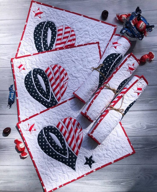 Patriotic Heart CLA120324186 Quilted Placemats