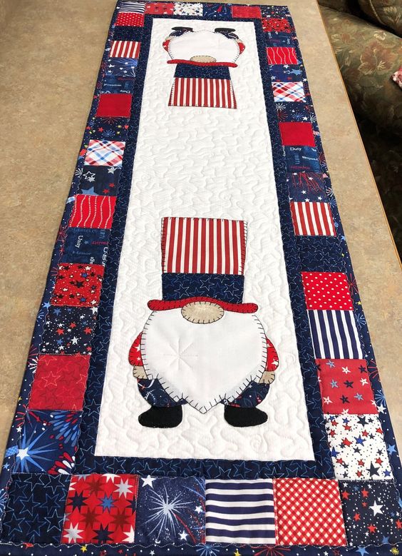 Patriotic Gnome CLA130324141 Quilted Table Runner