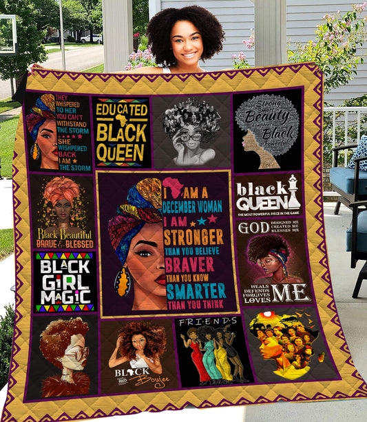 A December Woman Stronger Braver Smarter Black Queen CLM3110004 Quilt Blanket