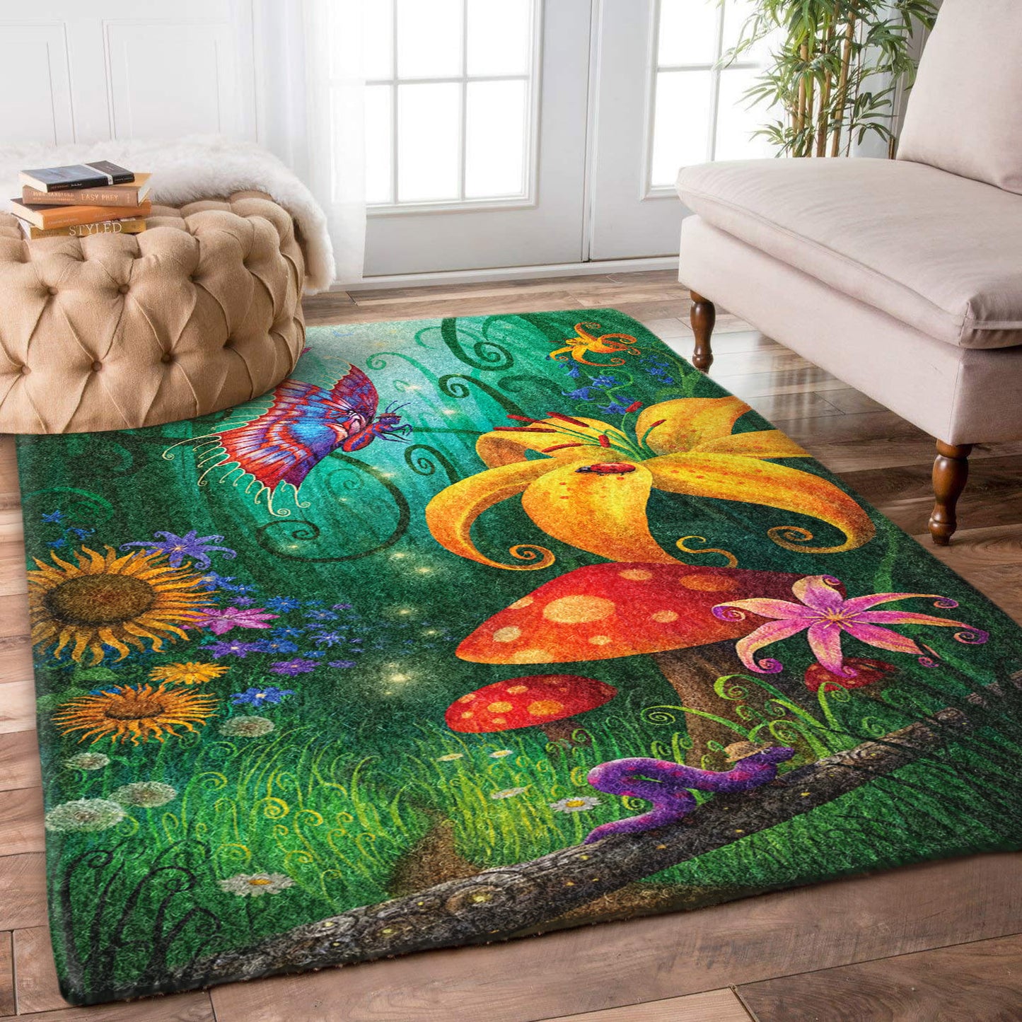 A Secret Place Mushroom Sunflower Butterfly VD2410003R Rug