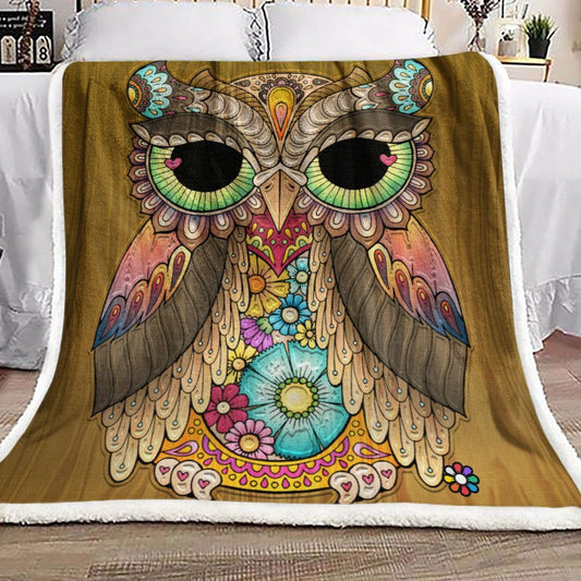 Abstract Green Eye Owl HN0611003F Sherpa Fleece Blanket