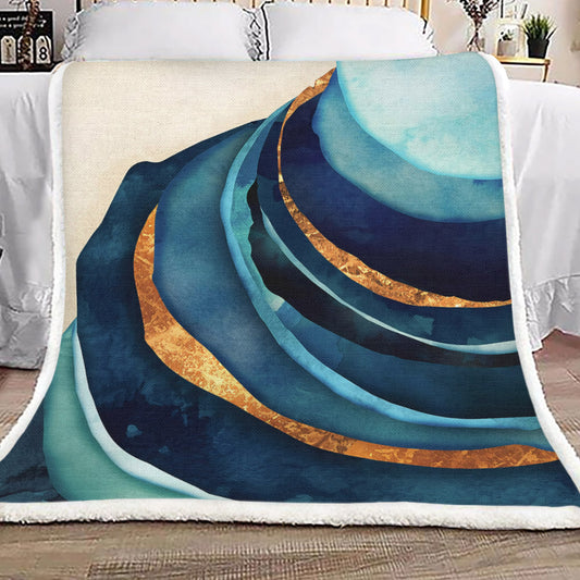 Abstract Blue With Gold AA2812001TT Sherpa Fleece Blanket