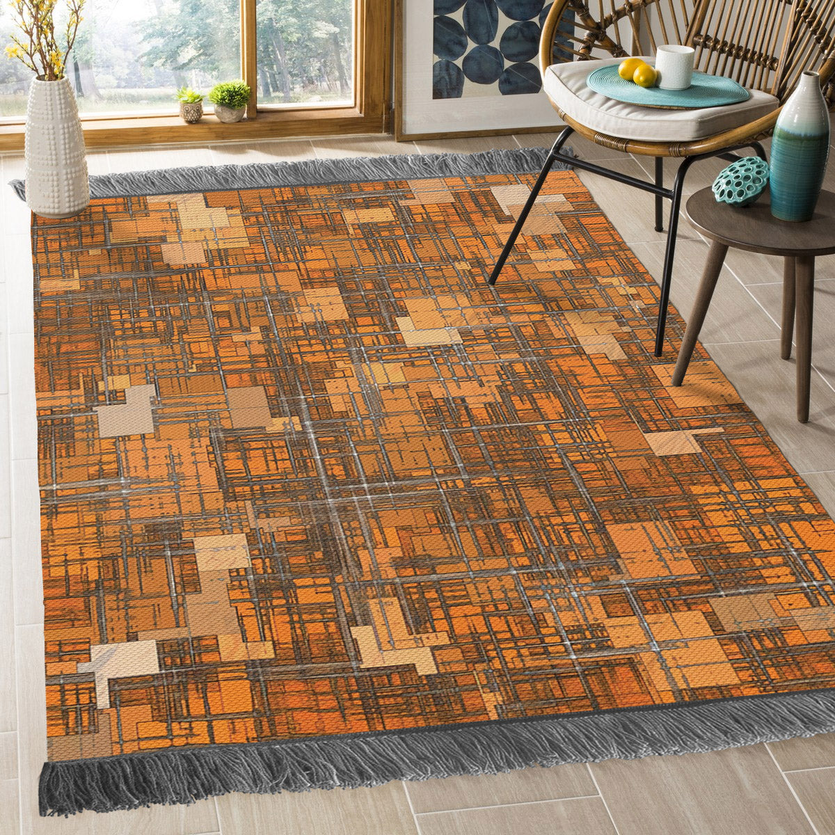 Abstract Geometric Orange DD2210003O Decorative Floor-cloth