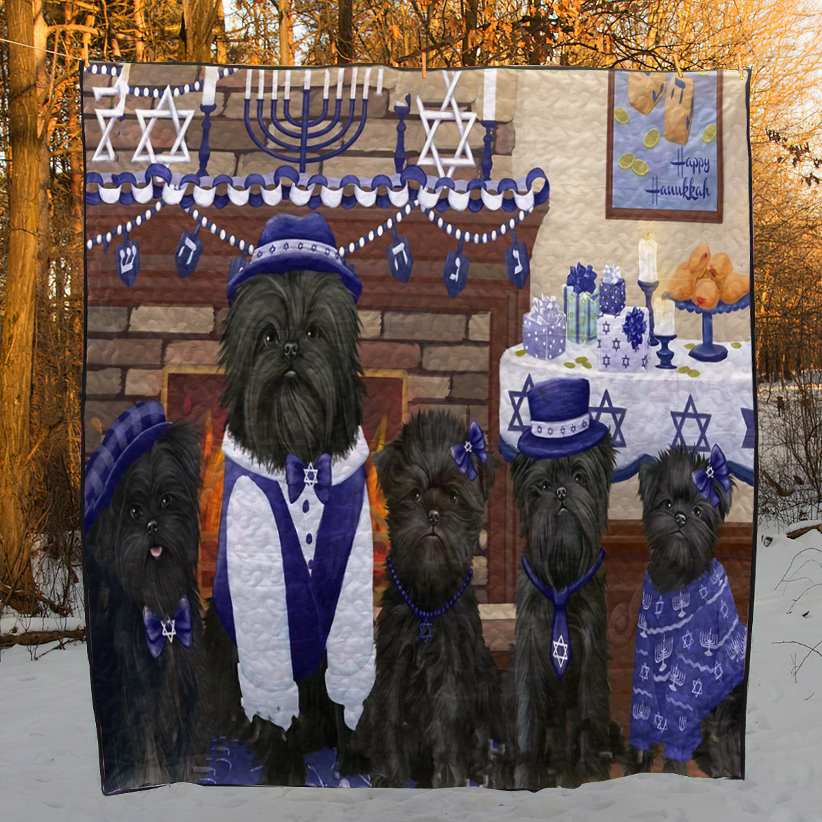 Affenpinscher Happy Hanukkah All CL18110010MDQ Quilt Blanket