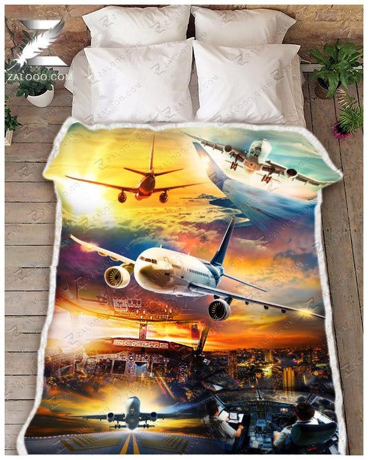 Airplane CL02111128MDF Sherpa Fleece Blanket
