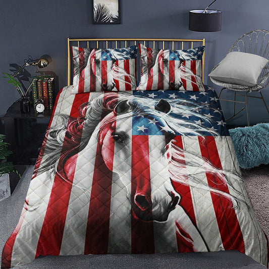 America Flag Horse Quilt Bedding Set TL280910