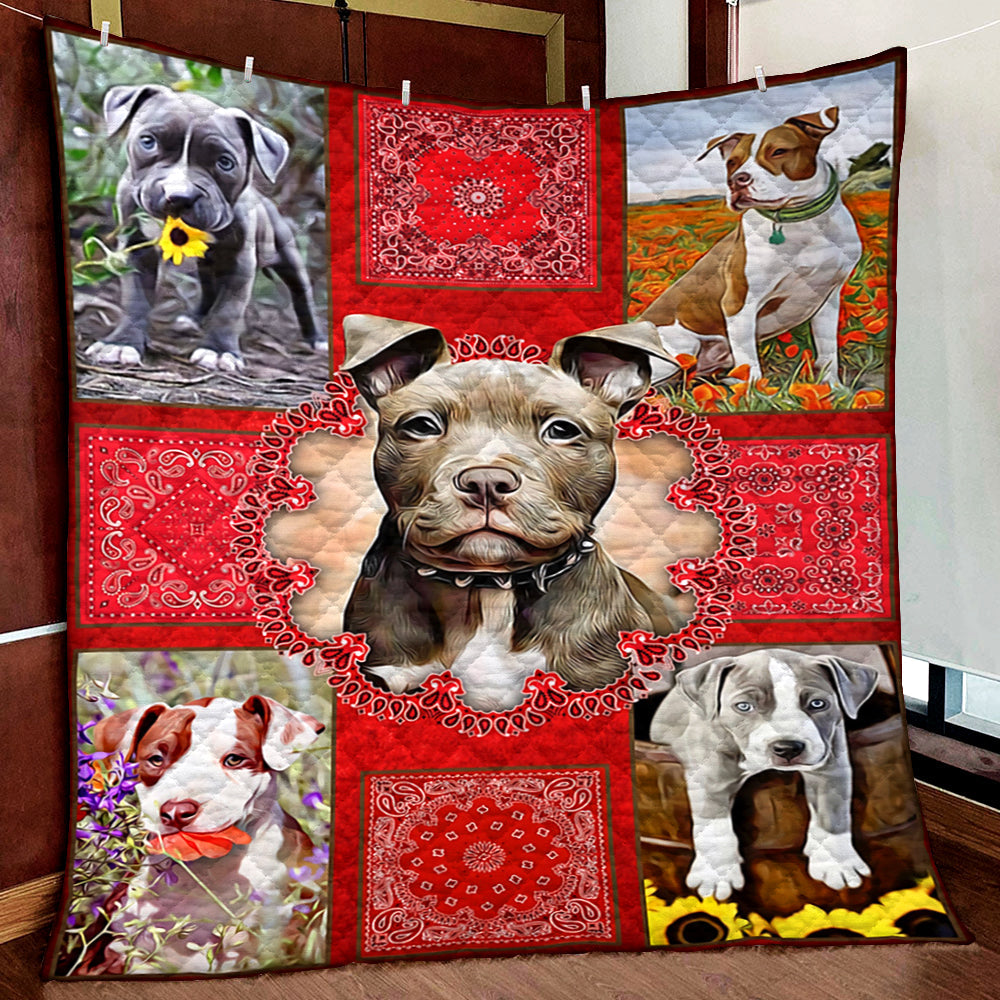 American Pit Bull Terrier Red Bandanas Quilt Blanket MN291004