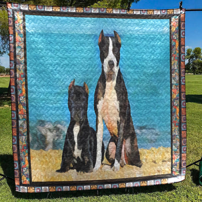 American Pitbull Terrier Beach CL10100015MDQ Quilt Blanket