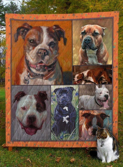 American Staffordshire Terrier Dog D8010 Quilt Blanket