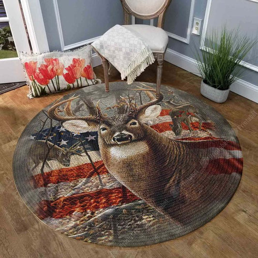 American Whitetail Hunting CLM1210005R Round Area Rug
